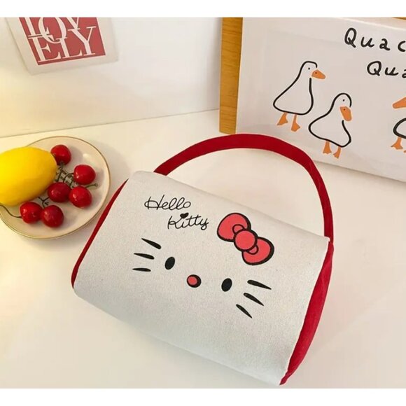 Hello Kitty Canvas Handbag – Foldable & Portable Cosmetic Travel Bag | Zipper - Picture 3 of 3